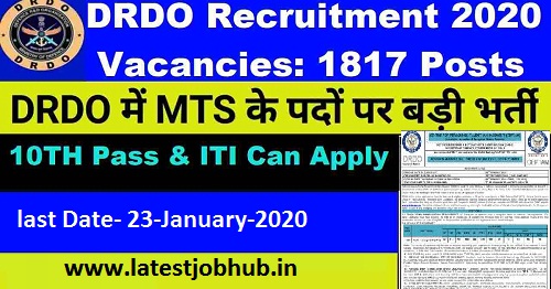 DRDO CEPTAM MTS Recruitment 2020