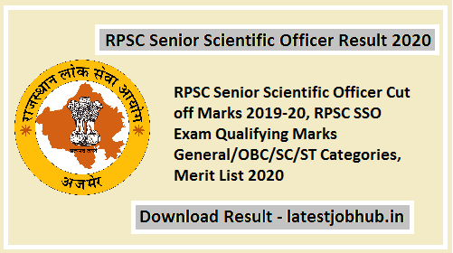 RPSC SSO Result 2020, Sr. Scientific Officer Cut off Marks