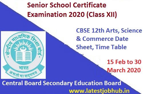 Cbse 12th Date Sheet 2020 Central Board Intermediate Time Table