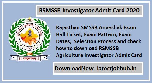 RSMSSB Investigator Admit Card 2020