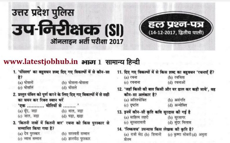 UP Police SI Previous Year Question Papers 2022