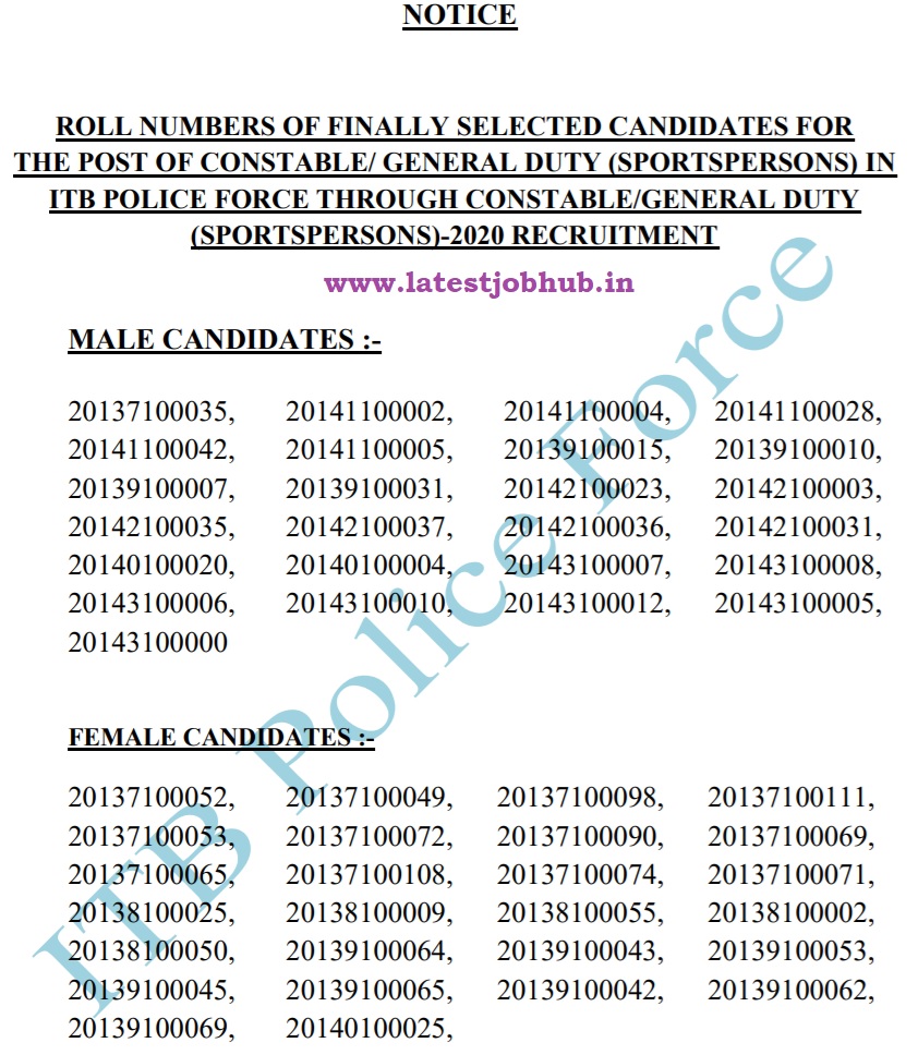 ITBP Constable GD Sports Quota Admit Card