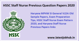 HSSC Staff Nurse Previous Question Papers 2020