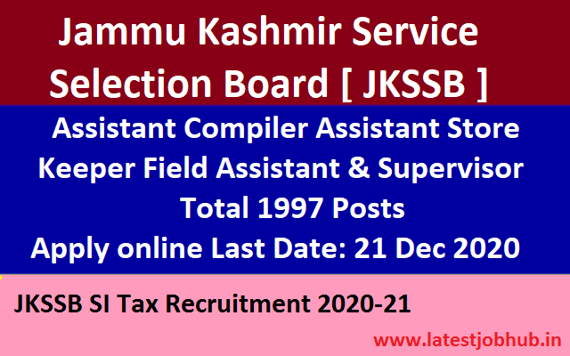 JKSSB SI Tax Recruitment 2020-21