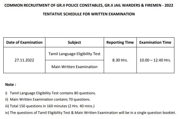 TNUSRB Constable Exam Date Notice