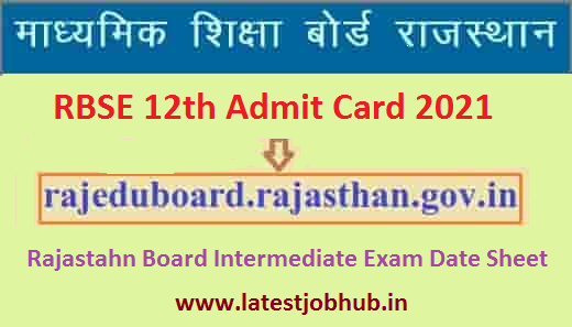 Rajasthan Board 12th Hall Ticket 2021