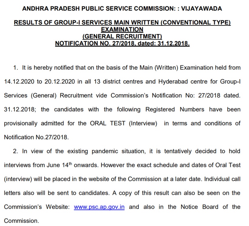 Appsc Group 1 Mains Result 21 Out Group I Services Cutoff