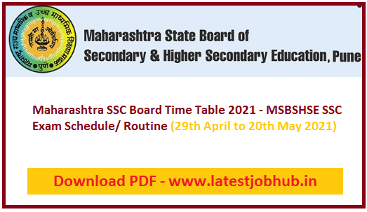 Maharashtra SSC Board Time Table 2021