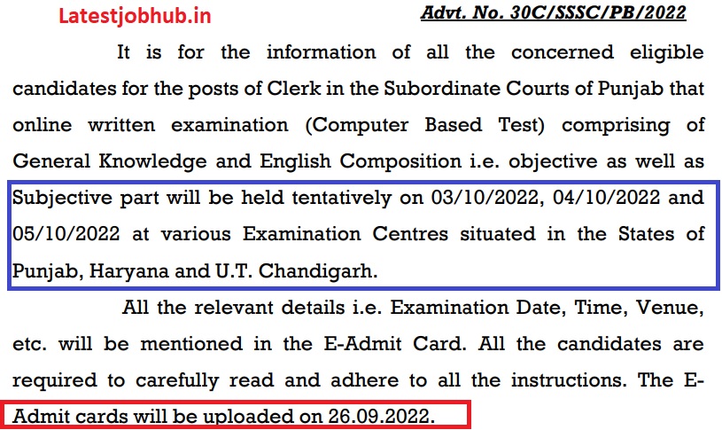 Punjab & Haryana High Court Clerk Admit Card 2022