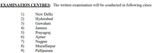 CRPF Paramedical Staff Exam Centres List