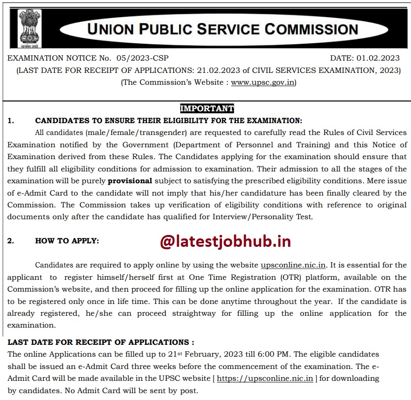 UPSC Civil Services Recruitment CSE Notification