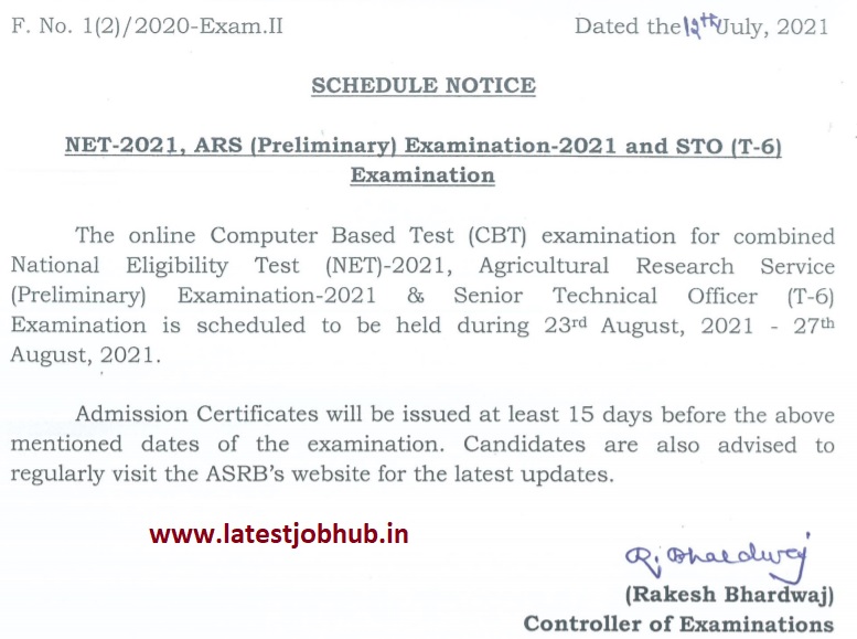 ASRB NET ARS STO Exam Date 
