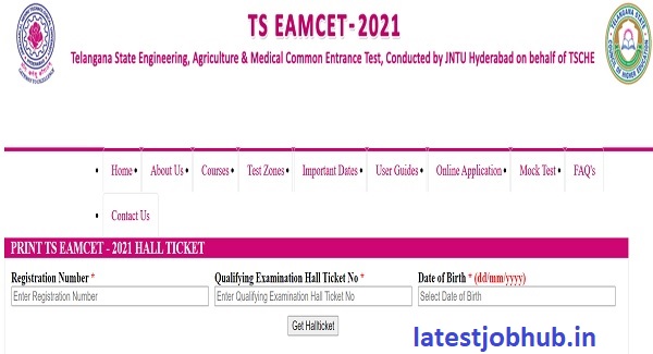 TS EAMCET Hall Ticket 2021