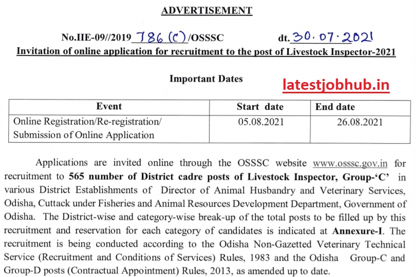 OSSSC Livestock Inspector Recruitment 2021