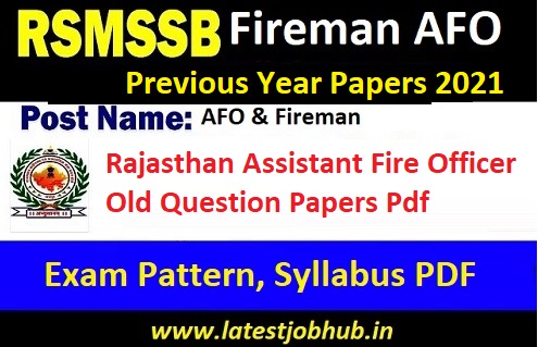 RSMSSB Fireman Previous Year Papers 2021