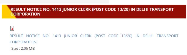DSSSB Junior Clerk Result