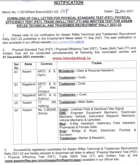 Assam-Rifles-Tradesman-Admit-Card-Notice
