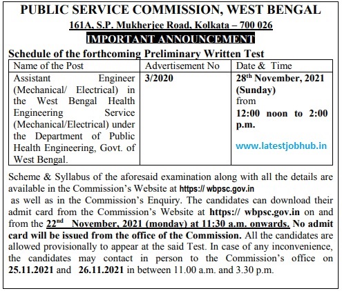 WBPSC-Assistant-Engineer-Exam-Notice