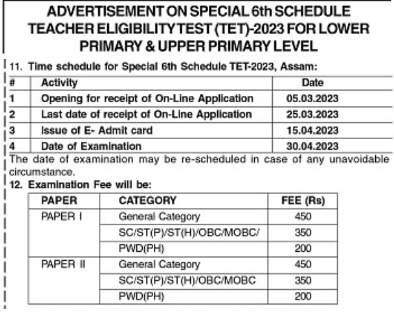 Assam TET Application Form 2023