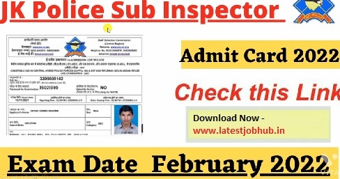 JK Police Sub Inspector Admit Card 2022