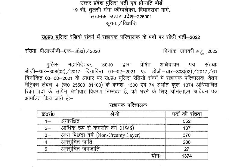 UP Police Assistant Radio Operator Pay Scale