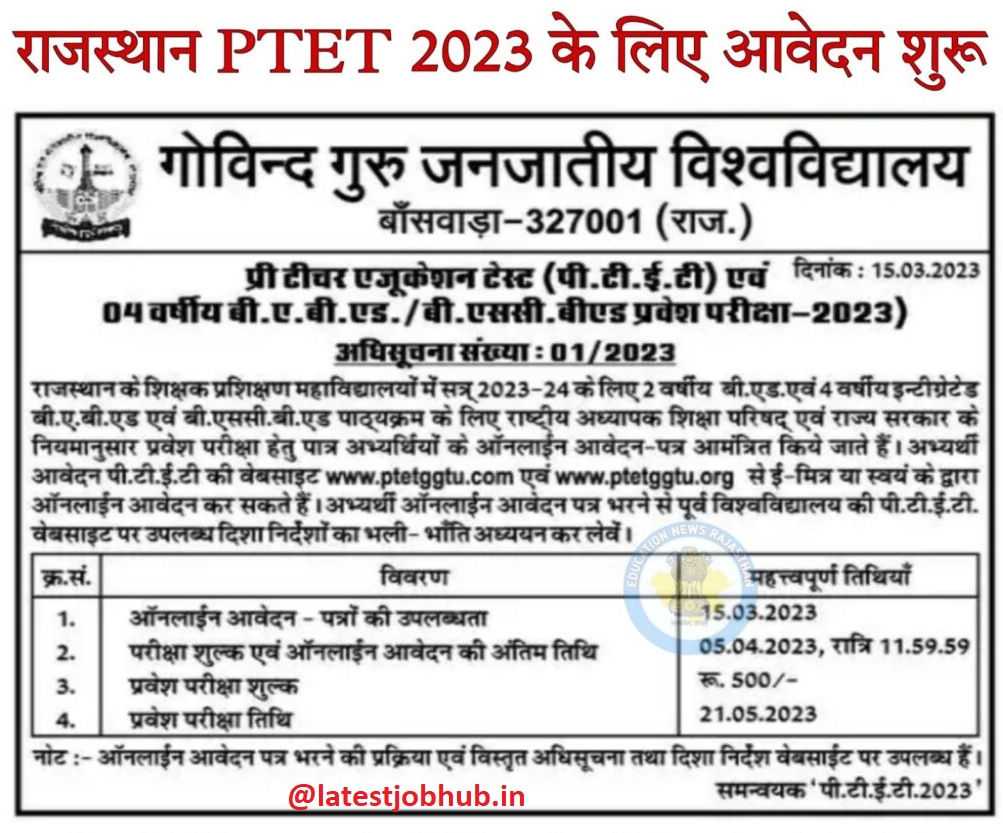 Rajasthan PTET Application Form 2023