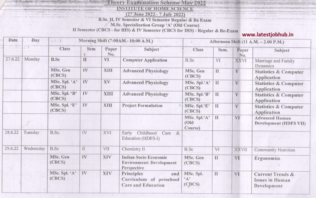 Agra University Date Sheet 2023 DBRAU BA BSC BCom Time Table