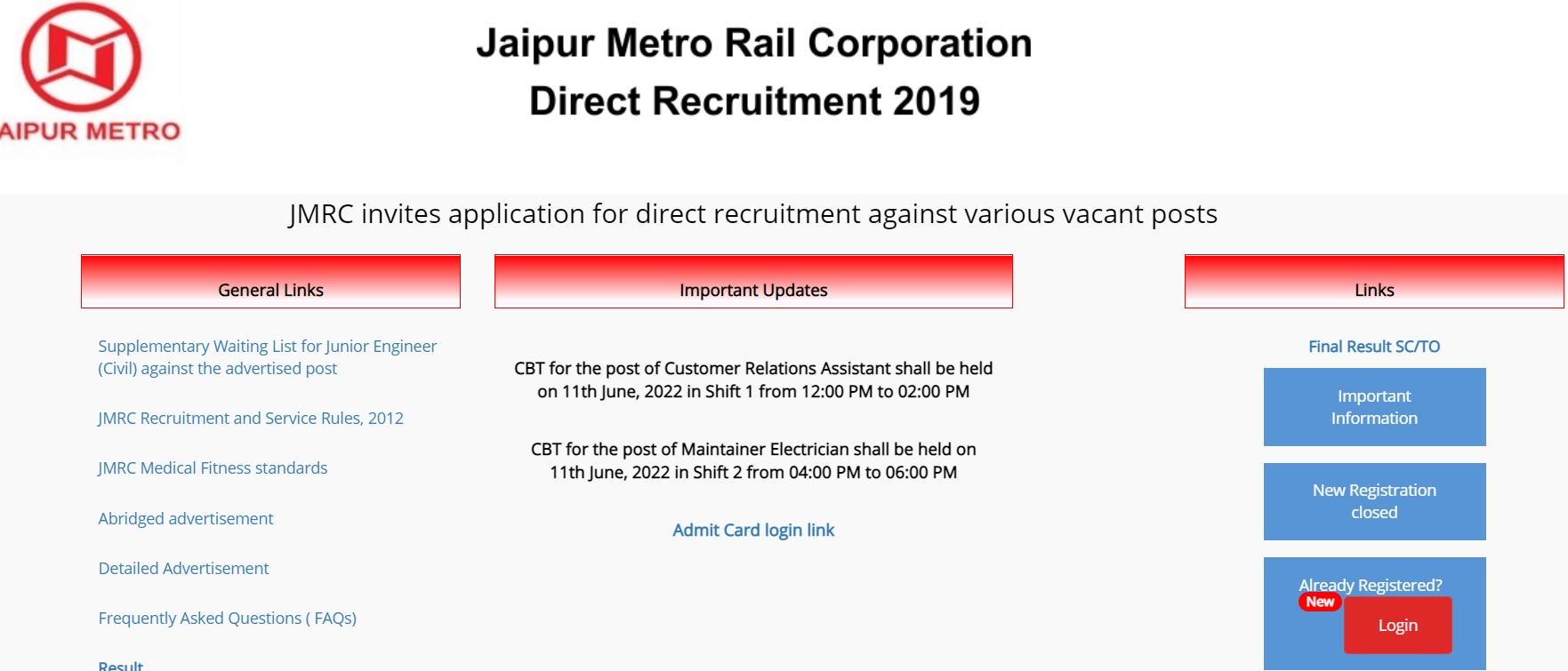Jaipur Metro JE Previous Year Papers 2022