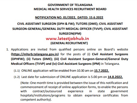 MHSRB Telangana Application Form