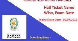 RSMSSB VDO Mains Admit Card 2022