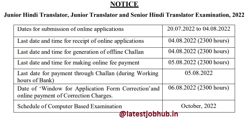 SSC JHT Application Form 2022