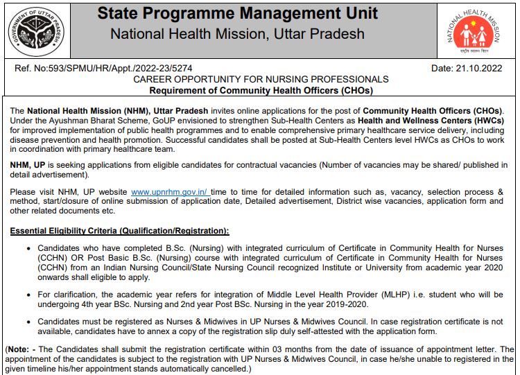 UP HHM CHO Vacancy Notification
