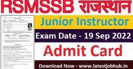 RSMSSB Junior Instructor Admit Card 2022