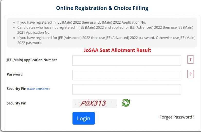 JOSAA 1st Round Seat Allotment Result 2022