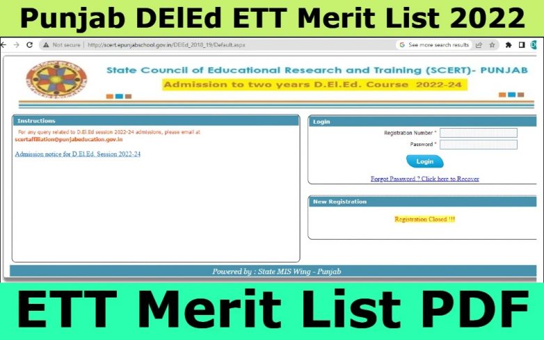 Punjab Deled ETT Merit List 2022