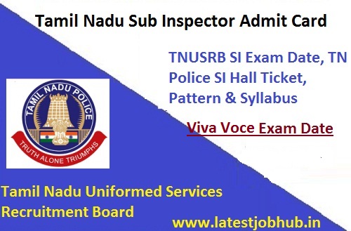 TNUSRB Sub Inspector Admit Card 2022