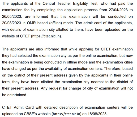 CBSE CTET Exam Date 2023 