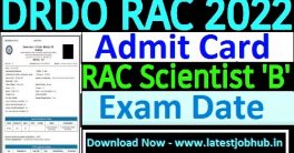 DRDO RAC Scientist Admit Card 2022