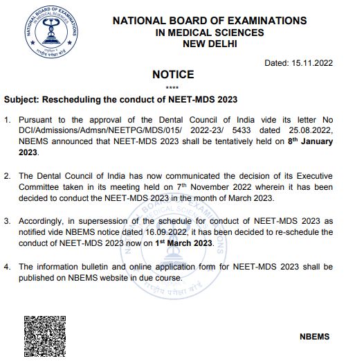 NEET MDS Exam Date Notice