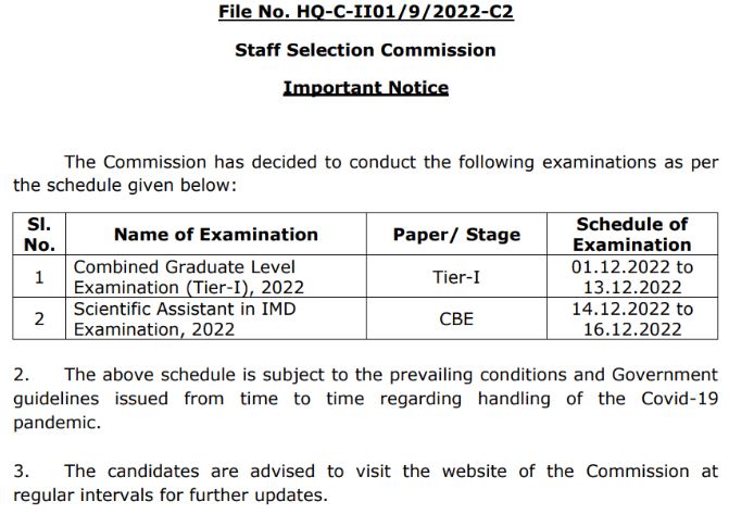 SSC CGL Exam Date Notice