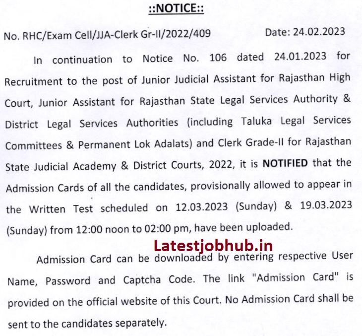  Rajasthan High Court LDC Exam Center List 2023