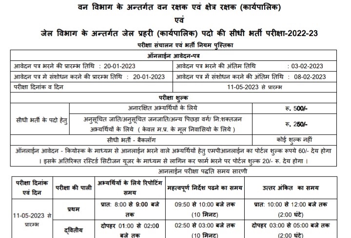 MP Forest Guard Previous Question Papers 2023