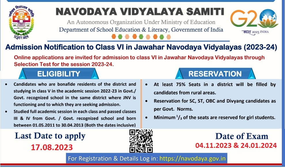 JNVST Class 6 Admission Form 2024