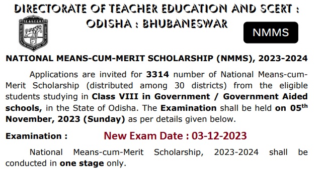 Odisha NMMS Admit Card 2023